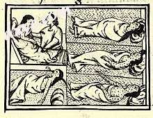Depiction of smallpox in Franciscan Bernardino de Sahagún's history of the conquest of Mexico, Book ...