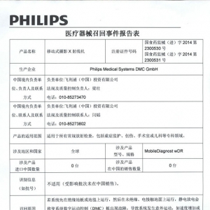 德国Philips公司对移动式摄影X射线机进行召回